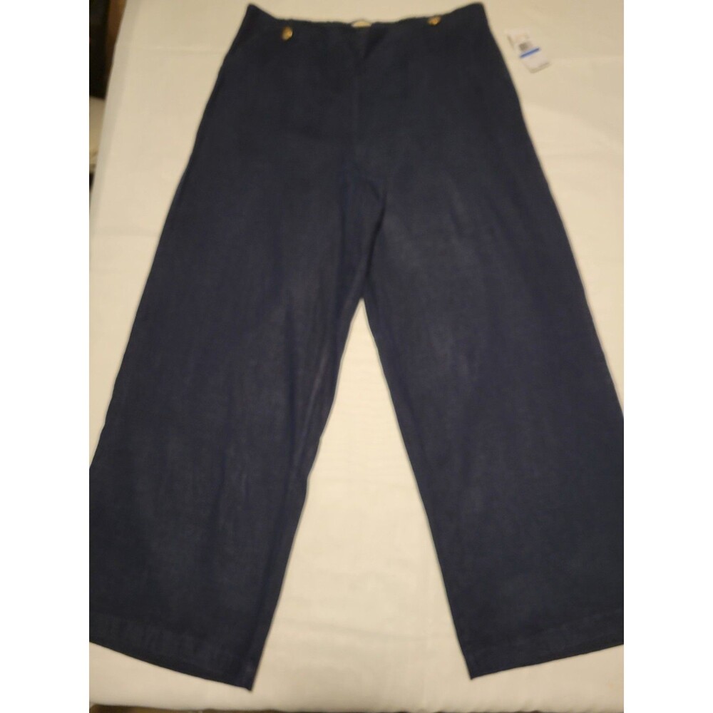 Michael Kors Women's Sailor Navy Blue Wide Leg Dress Pants Linen Blend Size XL